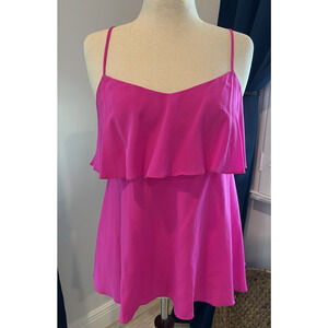 LILLY PULITZER Mambo Pink Sunset LARGE Top 100% SILK Tank Adjustable Straps Tier